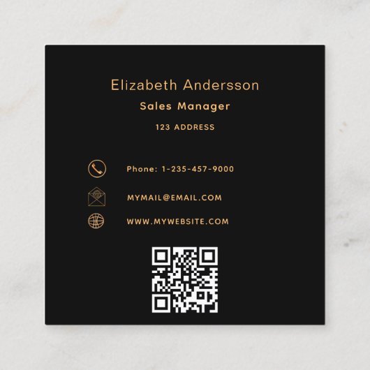 Logo zwart goud qr code vierkante visitekaartje (Achterkant)