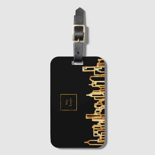 Logo zwart goud stad skyline zakelijk onroerend go bagagelabel (Voorkant (verticaal))