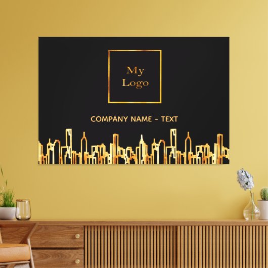 Logo zwart goud stad skyline zakelijk onroerend go canvas afdruk (Insitu (Woonkamer))