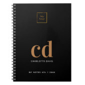 Logo zwart gouden initiaal bedrijfslogo notitieboek (Voorkant)