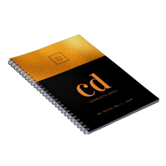 Logo zwart goudmonogram initiaal luxe notitieboek (Rechterzijde)