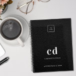 Logo zwart lederen monogram initialen business 202 planner<br><div class="desc">Een zwarte faux lederen foto als achtergrond en witte tekst. Personaliseer en voeg uw logo,  monogram initialen,  naam en een titel jaar. Je logo zowel aan de voor- als achterkant. Ruimte voor uw website adres op de achterkant.</div>