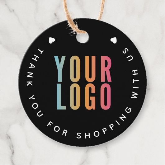 Logo Zwart Modern Zakelijk Bedankt Hangtag Bedankjes Labels (Voorkant)