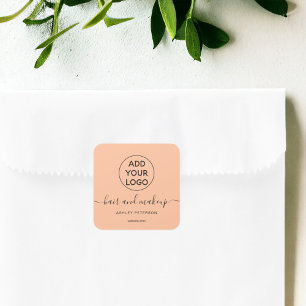 Logo zwart perzik eenvoudige typografie haar make- vierkante sticker