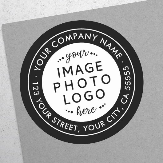 Logo zwart-wit bedrijfsterugkeeradres ronde sticker