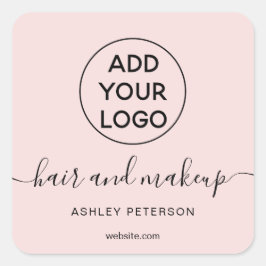 Logo zwart wit eenvoudig pastel roze haar make-up vierkante sticker