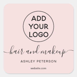 Logo zwart wit eenvoudige pastel roze haarmake-up vierkante sticker