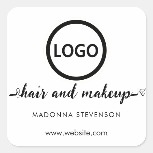 Logo zwart wit eenvoudige typografie haarmake-up vierkante sticker (Voorkant)