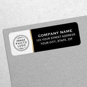 Logo zwart wit faux gouden border return address etiket