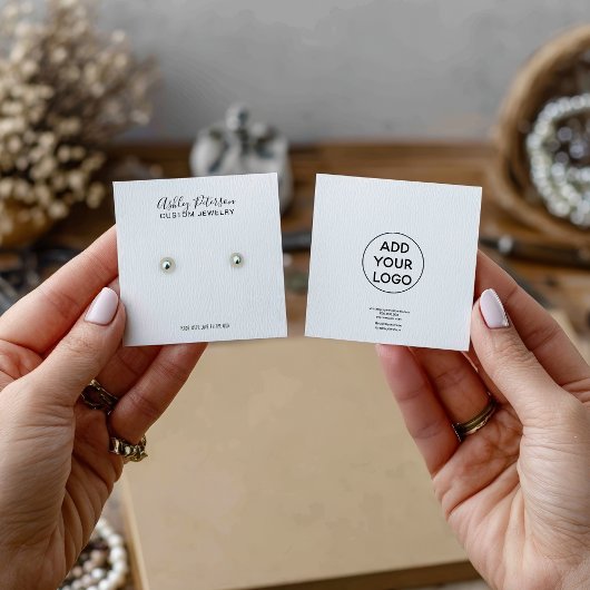 Logo zwart wit minimalistische stud oorbel display vierkante visitekaartjes