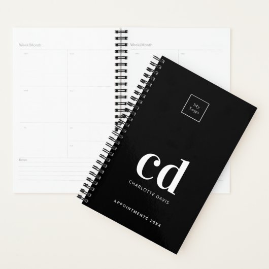 Logo zwart wit monogram initialen business 2025 planner (Display)