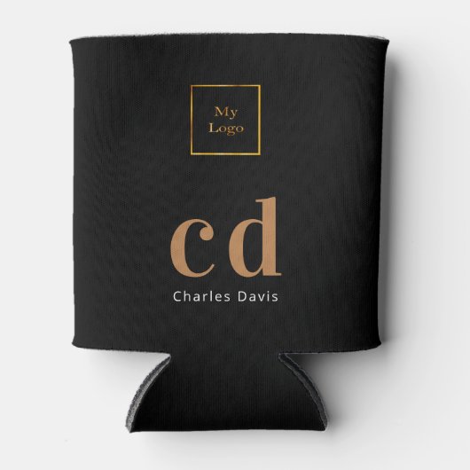 Logo zwarte goudmonogram blikjeskoeler (Voorkant)