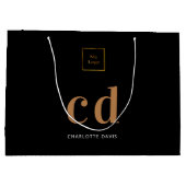 Logo zwarte goudmonogram initialen winkelen groot cadeauzakje (Achterkant)