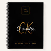 Logo zwarte goudmonogram moderne business notitieboek (Voorkant)