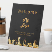 Logo zwarte goudstad skyline welkom reclamebord met voetstuk (Insitu)