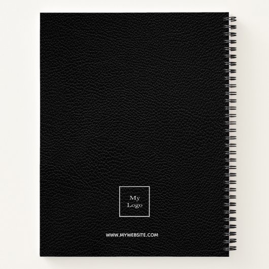 Logo zwarte leren monogram initialen bedrijf notitieboek (Achterkant)
