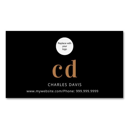 Logo zwarte monogram initialen minimalistisch magnetisch visitekaartje (Voorkant)