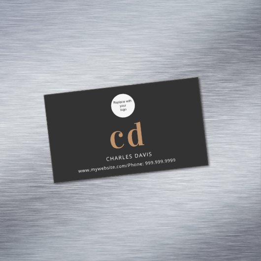 Logo zwarte monogram initialen minimalistisch magnetisch visitekaartje (Voorbeeld)