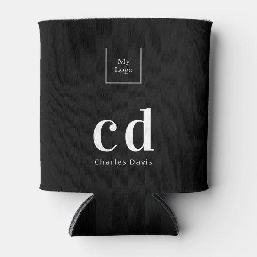 Logo zwarte witte monogram blikjeskoeler (Voorkant)