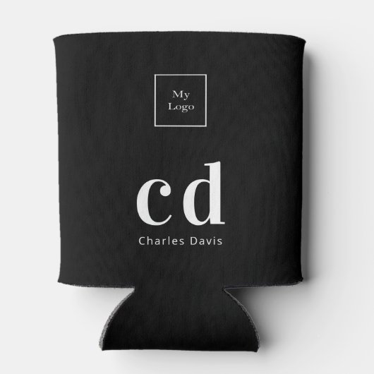 Logo zwarte witte monogram blikjeskoeler (Achterkant)