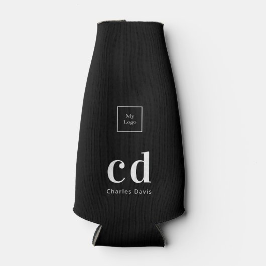 Logo zwarte witte monogram flesjeskoeler (Voorkant)