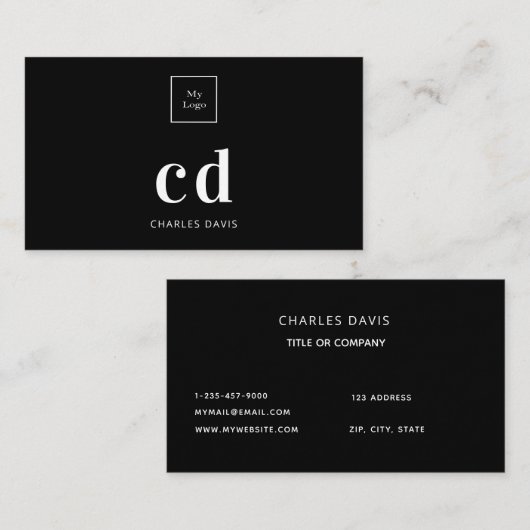 Logo zwarte witte monogram initialen minimalistisc visitekaartje (Voorkant / Achterkant)