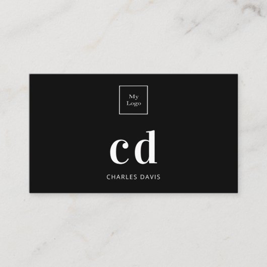Logo zwarte witte monogram initialen minimalistisc visitekaartje (Voorkant)