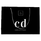 Logo zwarte witte monogram initialen winkelen groot cadeauzakje (Achterkant)