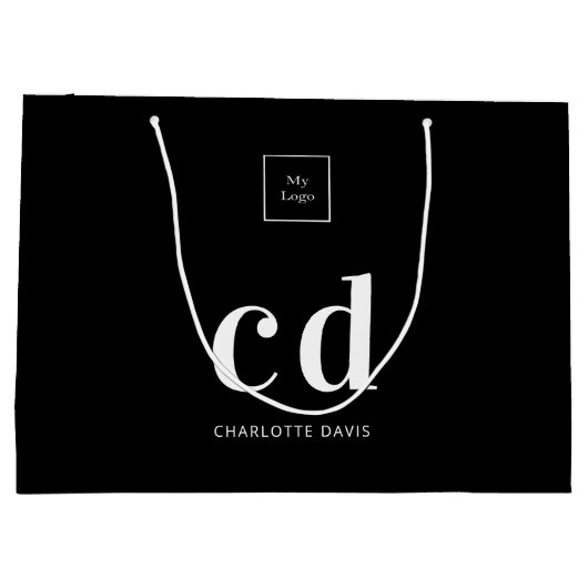 Logo zwarte witte monogram initialen winkelen groot cadeauzakje (Achterkant)