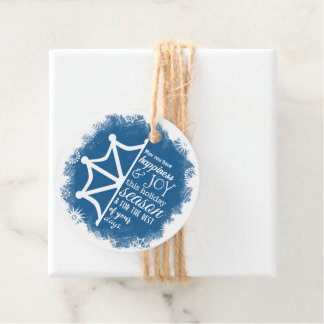 Logo'd Blue, White Snowflake kerstcadeautje Label