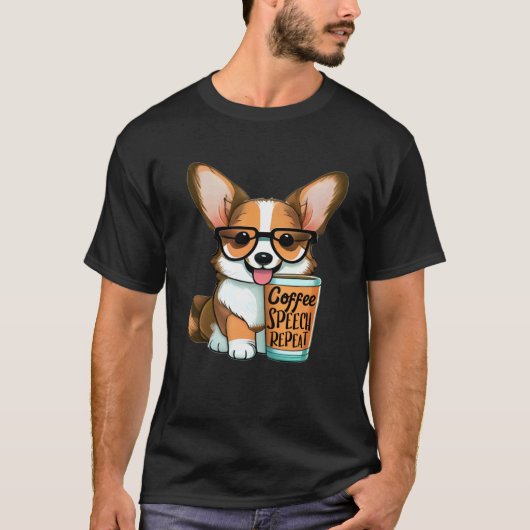 Logopedist Coffiedrinker Corgi T-shirt (Voorkant)