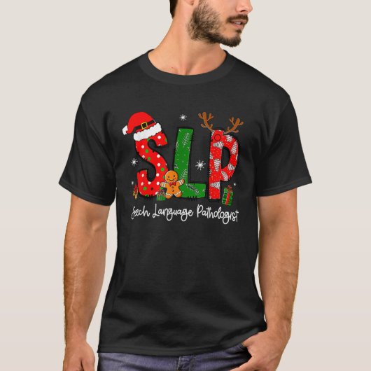 Logopedist Rendier Kerstman Hoed SLP T-shirt (Voorkant)