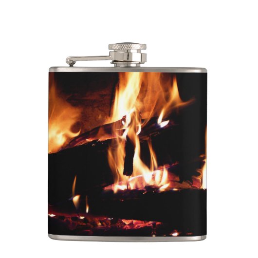 Logs in the Fireplace Warm Fire Photography Heupfles (Voorkant)