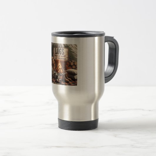 Logs & Lazy Mornings Camp Mug – Rustic Adventure Reisbeker (Voorkant rechts)