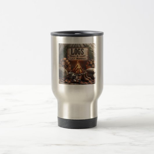 Logs & Lazy Mornings Camp Mug – Rustic Adventure Reisbeker (Center)
