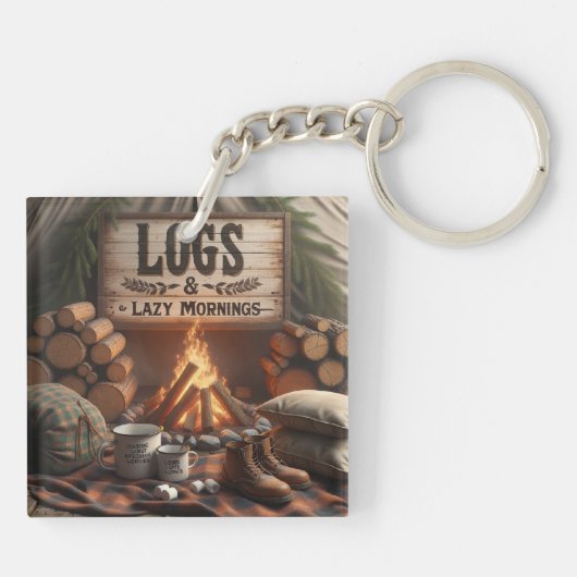 Logs & Lazy Mornings Keychain – Camping Adventure (Achterkant)