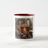 Logs & Lazy Mornings Mug – Cozy Camp Coffee Escape Tweekleurige Koffiemok (Center)