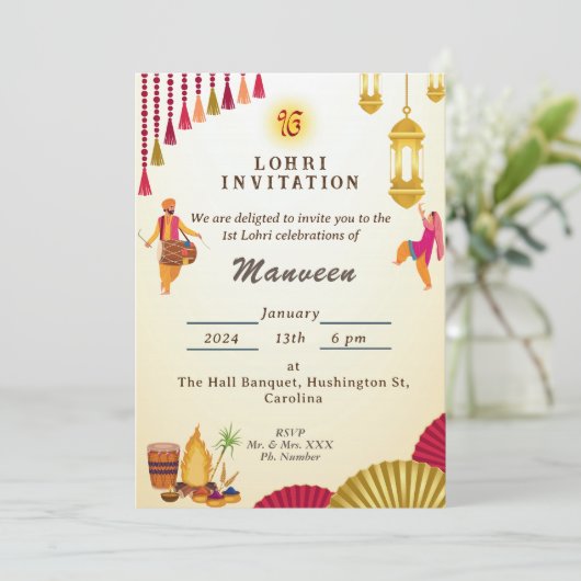 Lohri uitnodiging (Staand voorkant)
