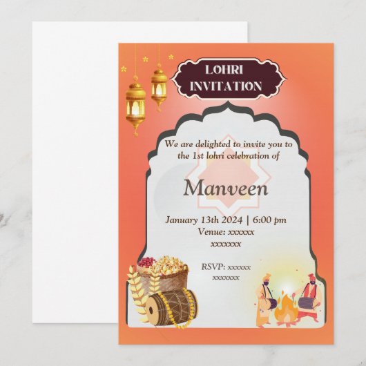 Lohri Uitnodiging - Geel (Voorkant / Achterkant)