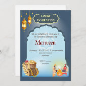 Lohri uitnodiging - grijs & blauw (Voorkant / Achterkant)