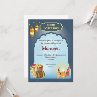 Lohri uitnodiging - grijs & blauw