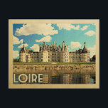 Loire France Vintage Travel - Chateau Chambord Briefkaart<br><div class="desc">Loire France design in Vintage Travel style with the Château of Chambord in the Loire Valley of France,  een Frans kasteel.</div>