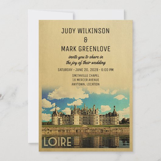 Loire France Wedding Invitation Chateau Chambord Kaart (Voorkant)