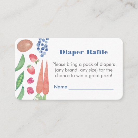 Lokaal gegroeid Baby Boy Douche Luier Raffle Informatiekaartje (Voorkant)