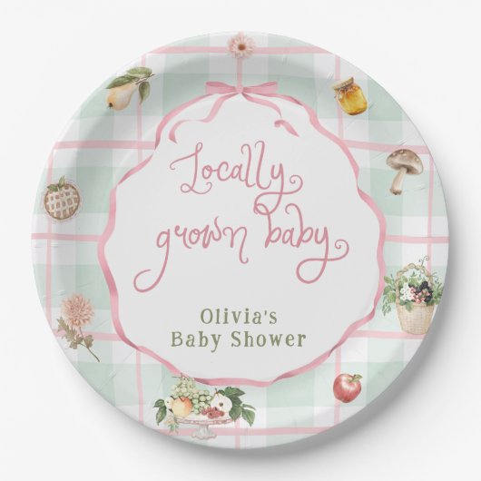 Lokaal gegroeid boerenmarktmeisje Baby shower Papieren Bordje (Voorkant)