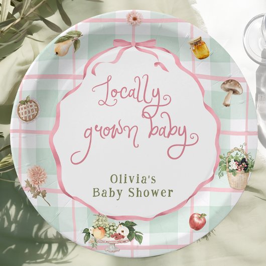 Lokaal gegroeid boerenmarktmeisje Baby shower Papieren Bordje
