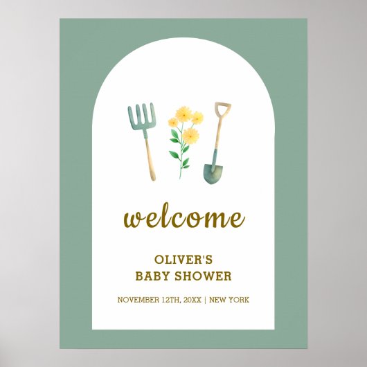 Lokaal gegroeid Boho Gardening Baby shower Welkom Poster (Voorkant)
