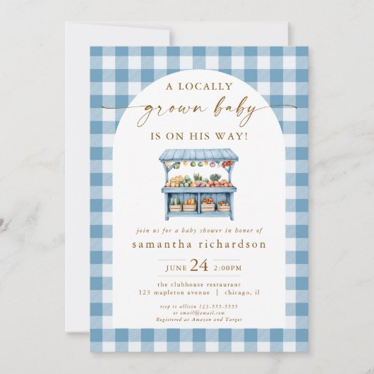 Lokaal gegroeid jongetje op weg naar baby shower kaart (Voorkant)