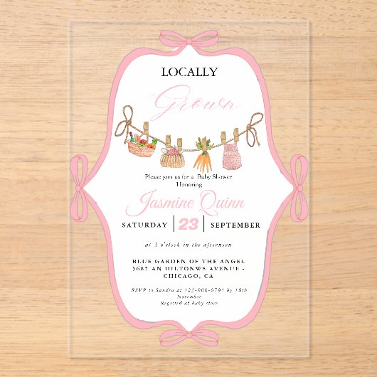 Lokaal gegroeid Meisje baby shower Baby strooien Acryl Uitnodigingen (Voorkant)