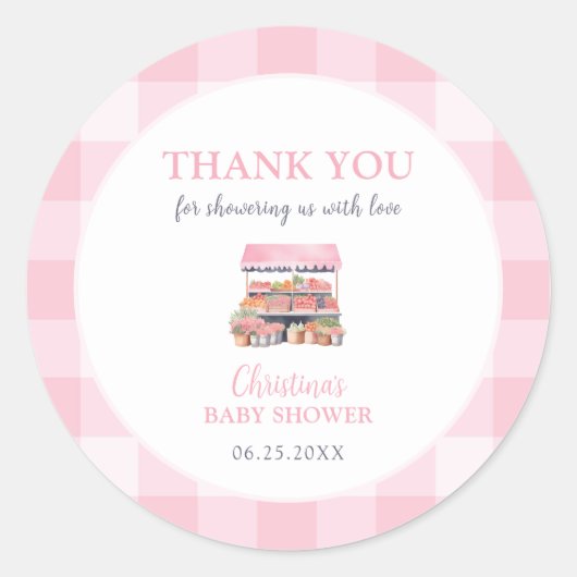 Lokaal gegroeid meisje Baby shower Dank u Ronde Sticker (Voorkant)
